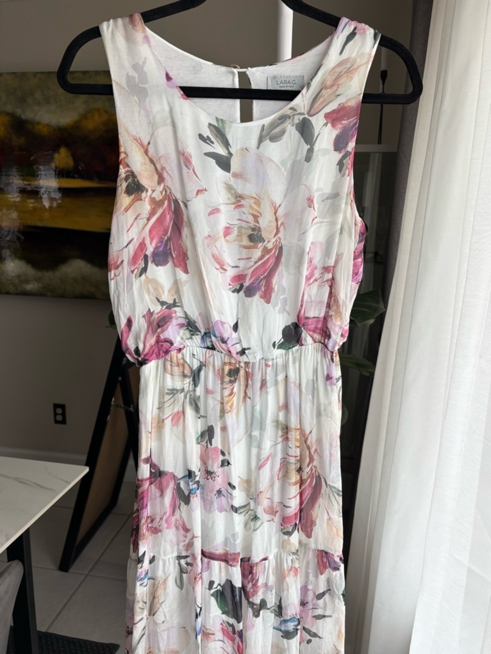 LARA White Maxi Dress with Pink and Green Floral Print Sz S - Picture 3 of 10
